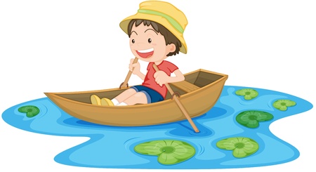 Illustration of A Boy in Boat on white backgroundのイラスト素材