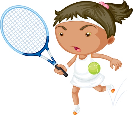 Illustration of A Girl Playing Tennis on white backgroundのイラスト素材