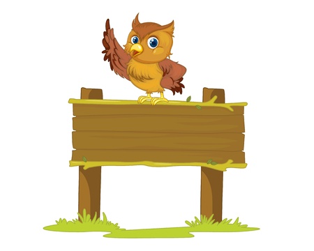Illustration of an owl on a blank signのイラスト素材