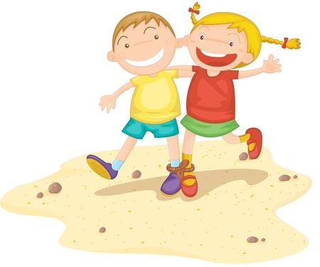 Illustration of  a two kids on whiteのイラスト素材