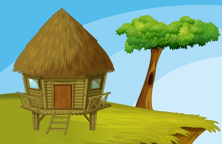 Illustration of hut on a hillのイラスト素材