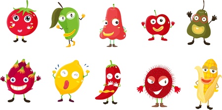 Illustration of  a cartoon fruits and vegetablesのイラスト素材