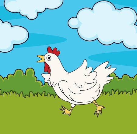 Illustration of chicken running in fieldのイラスト素材