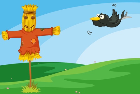 Illustration of crow and scarecrowのイラスト素材