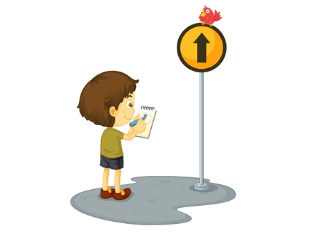 Boy drawing a road signのイラスト素材