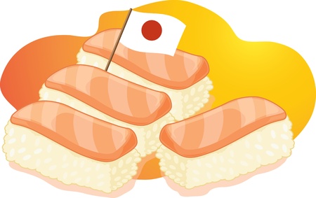 Four sushi with toothpick flagのイラスト素材