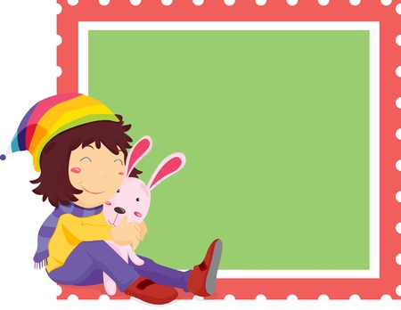 illustration of girl on stampのイラスト素材