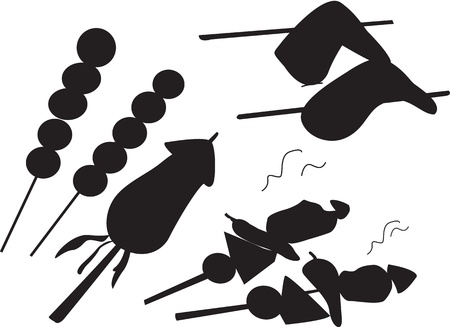 illustration of shadows of grilled foodのイラスト素材