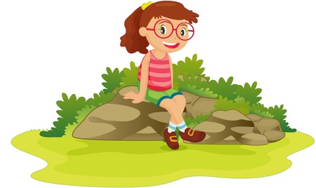 illustration of girl sitting on rocksのイラスト素材