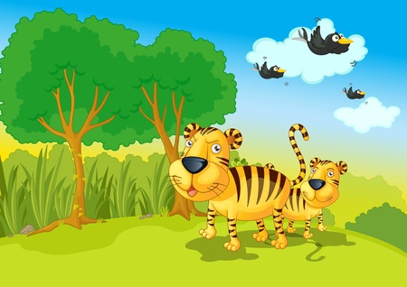 Illustration of two tigers in the jungleの写真素材