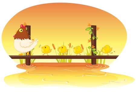 illustration of hen with four chickenのイラスト素材
