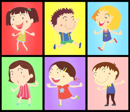 Funky kids dancing on colorsのイラスト素材