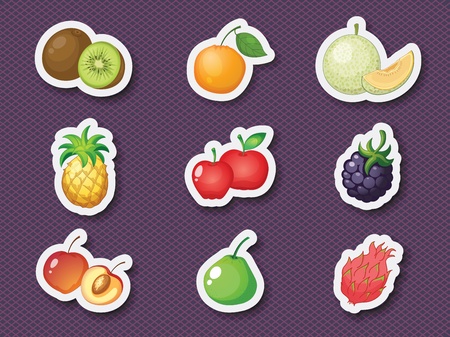 Illustration of mixed fruits in sticker styleのイラスト素材