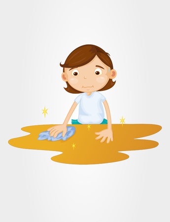 Girl cleaning table on a white backgroundのイラスト素材