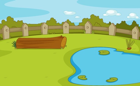 Park with log and pond emptyのイラスト素材