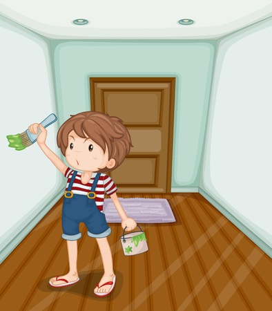 Illustration of boy painting his homeのイラスト素材