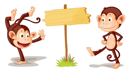 Two monkeys with sign illustrationのイラスト素材