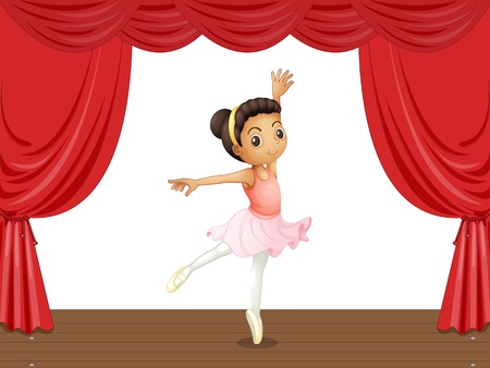 Ballerina on a stage with red curtainsのイラスト素材