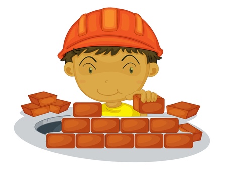 Under construction boy on white backgroundのイラスト素材