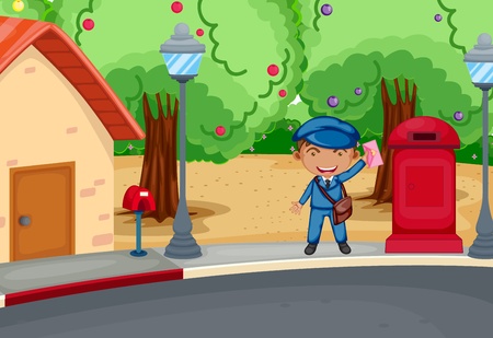 Postman collecting lettersのイラスト素材