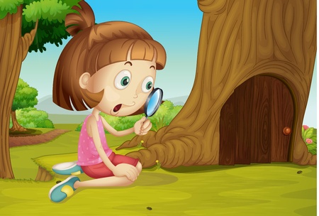 Cute girl with magnifying glassのイラスト素材