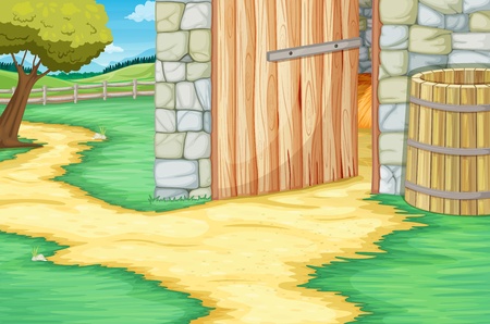 Open barn door scene illustrationのイラスト素材