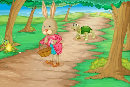 Illustration of rabbit and animals in the woodsのイラスト素材