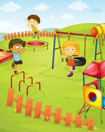 Illustration of children in the playgroundのイラスト素材