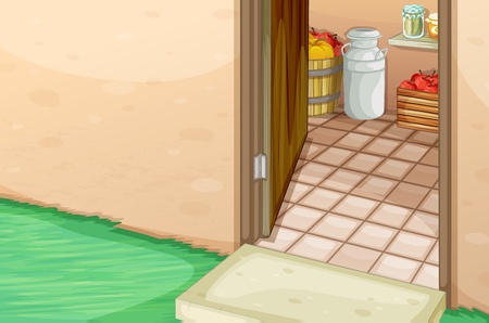 Open kitchen door illustration with foodのイラスト素材