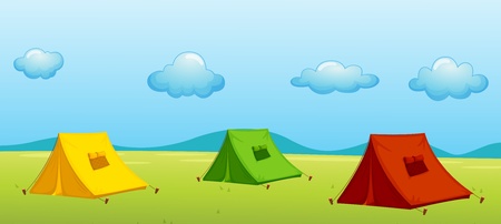 Illustration of 3 tents in a fieldのイラスト素材