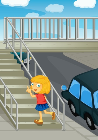 Illustration of girl using overpassのイラスト素材