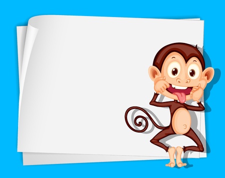 White paper template with a monkey cartoonのイラスト素材