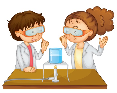 Illustration of 2 children doing scienceのイラスト素材