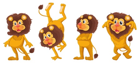 Illustration of a set of comical lionsのイラスト素材
