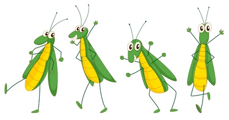 Illustration of a set of funny grasshopperのイラスト素材