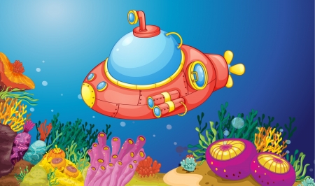 illustration of a submarine underwaterのイラスト素材