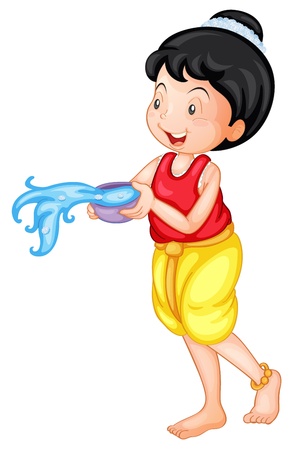 Illustration of a Thai girl throwing waterのイラスト素材