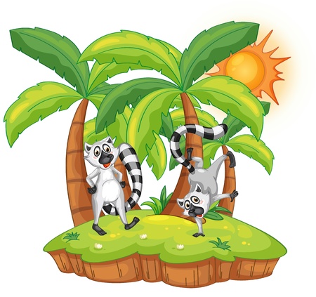 Illustration of lemurs on an islandのイラスト素材