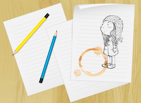 Illustration of a girl drawn on paperのイラスト素材