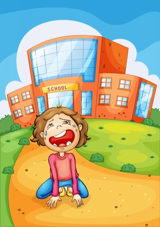 Illlustration of a girl crying at schoolのイラスト素材