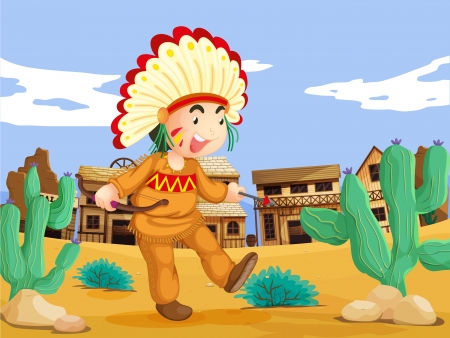 Illustration of an american indian in the wild westのイラスト素材