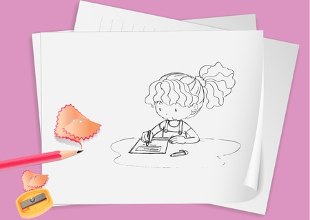 Illustration of a child sketched on paperのイラスト素材