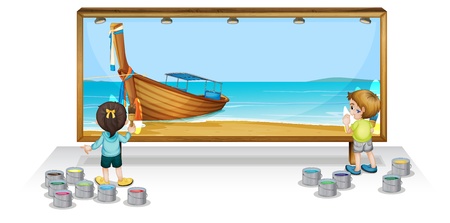 Illustration of children painting a bannerのイラスト素材