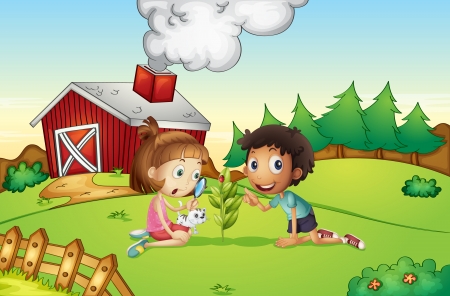 Illustration of kids at a farmのイラスト素材