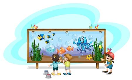 Illustration of kids painting a bannerのイラスト素材