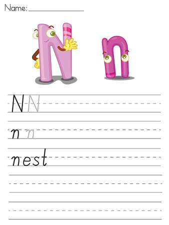 Illustrated alphabet worksheet of the letter nのイラスト素材