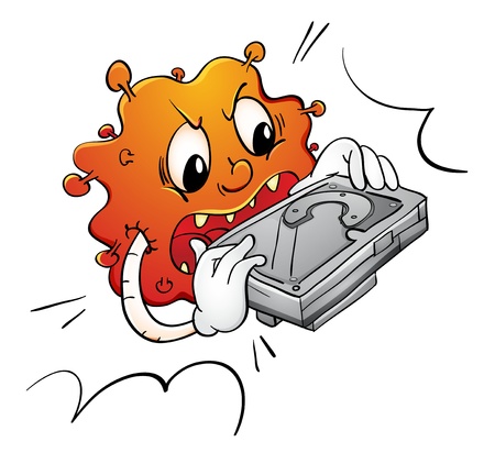 Illustration of a virus destroying a hard diskのイラスト素材