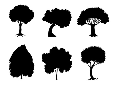 Illustration of tree and plant silhouettesのイラスト素材