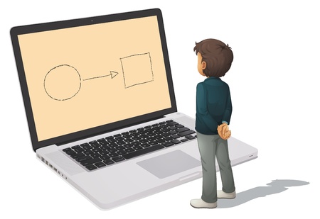 Illustration of a man looking a computerのイラスト素材