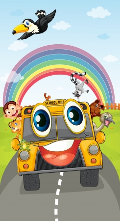 illustration of various animals in school bus のイラスト素材